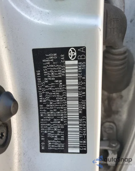 2016 Toyota Corolla L from USA, damaged, VIN 5YFBURHE5GP433721